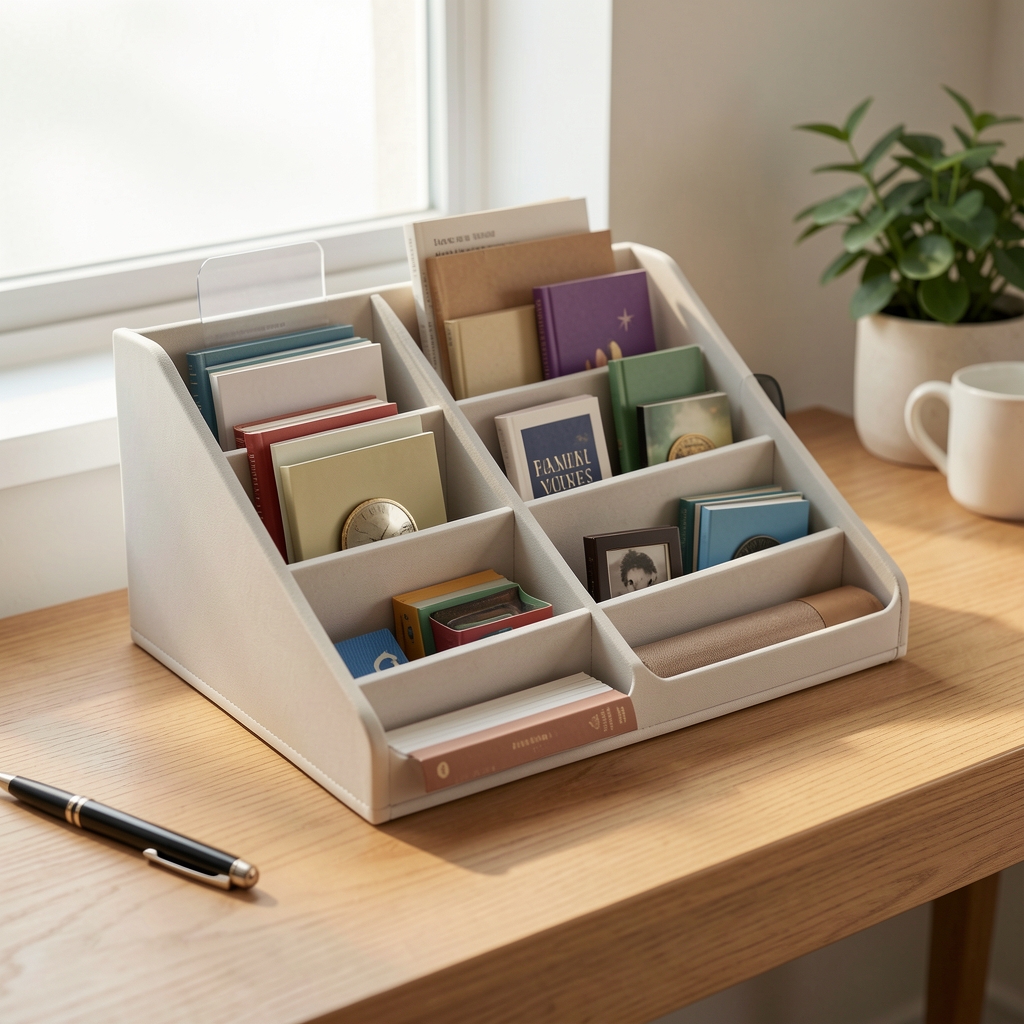 Organizador de escritorio con compartimentos para revisar como favorito