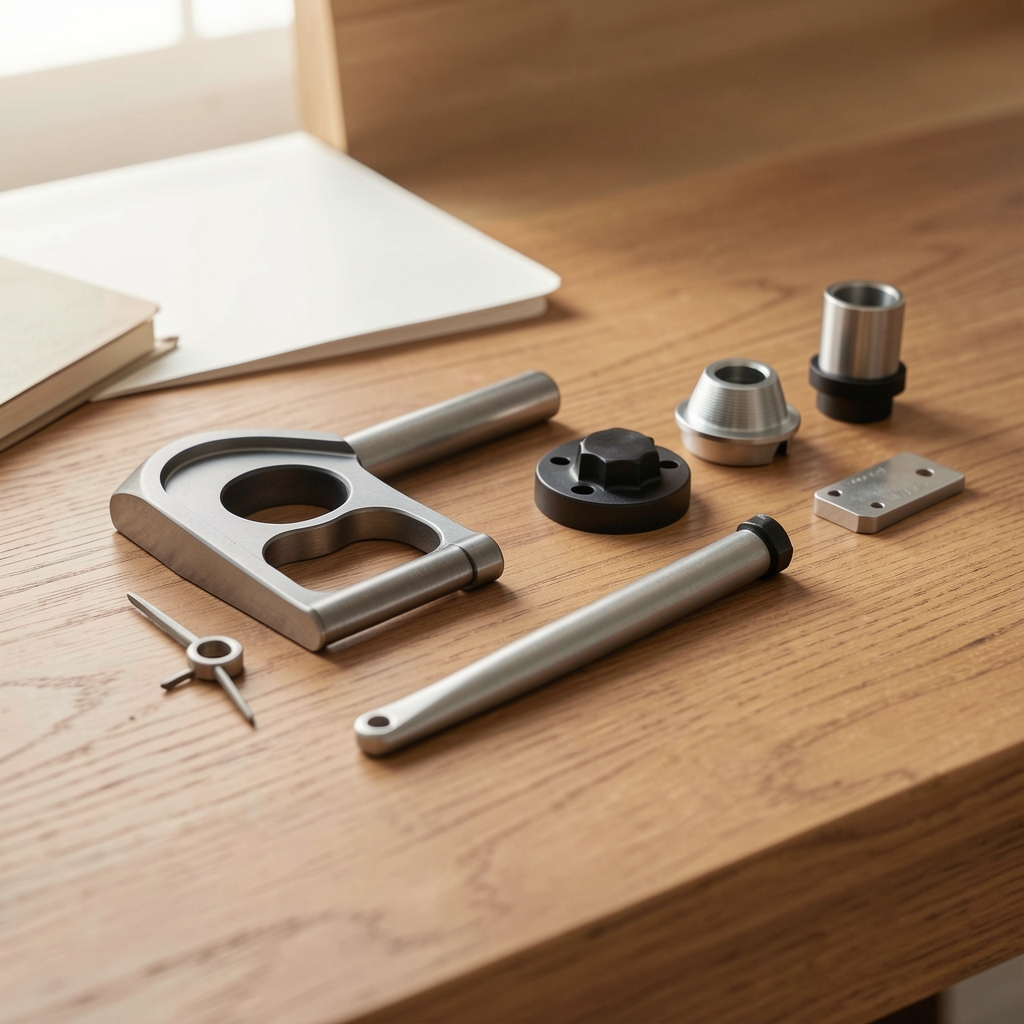 Plantilla de medidas para comparar ancho y profundidad de accesorios sobre una mesa sin personas